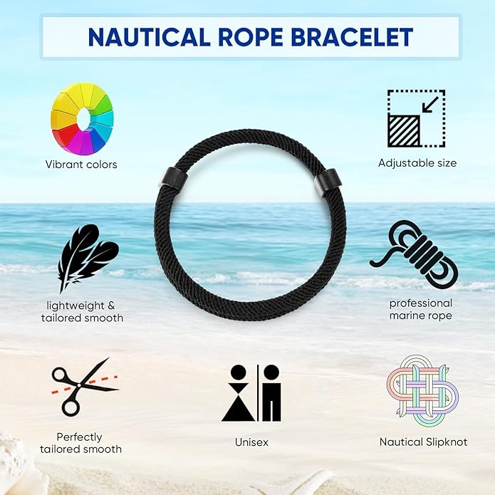 TempBeau Nautical Braided Rope Bracelets Set - 6 Pcs Adjustable Braided Cord Bracelet, Handmade Navy Marine String Bracelet with Metal Knot, Men Women Braided Bracelets Gifts