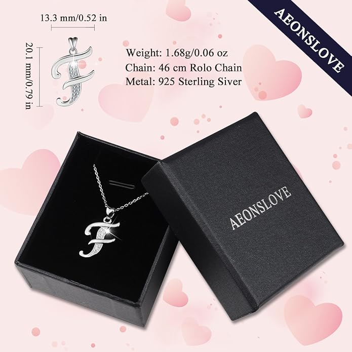 AEONSLOVE 925 Sterling Silver Initial Necklaces for Women, 26 Letters Pendants Necklace Gift for Mother, Daughter, Wife, 18 Inch Chain