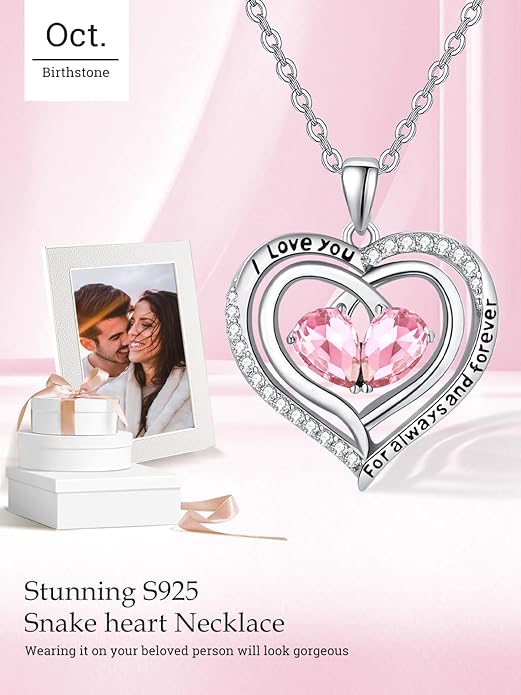 Valentine's Day Gifts for Wife 925 Sterling Silver Double Birthstone Pendant Necklaces I Love You for Always and Forever Necklace Anniversary Birthday Gifts for Wife Girlfriend Mom Her