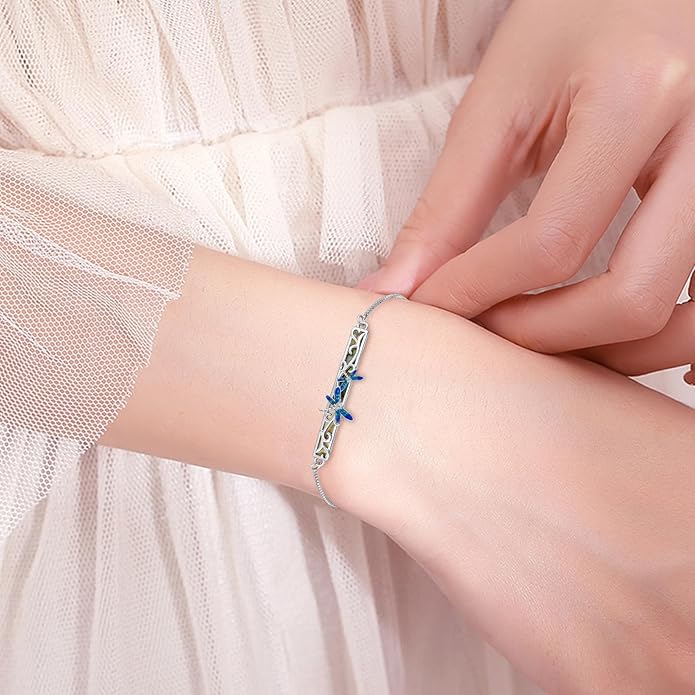 Dragonfly Bracelet 925 Sterling Silver Butterfly Bracelet Adjustable Celtic Moon Bracelet Irish Celtic Jewelry Gifts for Women