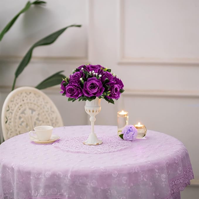 BLOSMON Flower Balls Wedding Rose Centerpieces 6 Pcs Purple Fake Flowers - Image 6