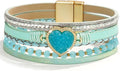 Suyi Multilayer Leather Wrap Bracelet Heart-Shape Wide Cuff Bracelets for Women