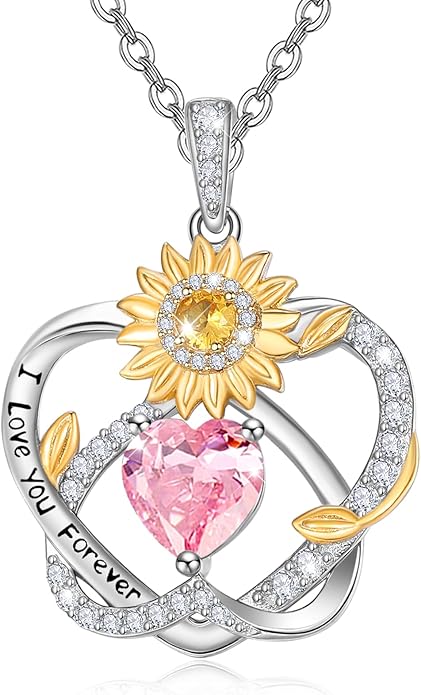Valentine's Day Gifts for Wife 925 Sterling Silver Double Birthstone Pendant Necklaces I Love You for Always and Forever Necklace Anniversary Birthday Gifts for Wife Girlfriend Mom Her