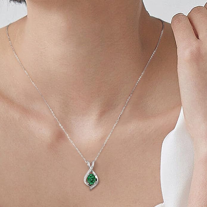 SMILEST Valentines Day Gifts for Her - 925 Sterling Silver Oval Sparkle Birthstone Necklace, Infinity Pendant Necklace Anniversary Birthday Gifts for Women Wife Girlfriend Mom Birthstone Necklace