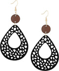 MINACHI Bohemian Hollow Cut-Out Wood Leather Dangle Drop Earrings, Boho Chic Hippie Statement Jewelry Gift for Women