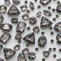 TANOSII Sew on Rhinestones 100 PCS Mixed Shapes Glass Rhinestones Sew on Crystal Gems Mental Flatback with Silver Claw for Jewelry Crafts Clothes Shoes Costume Garment Gray