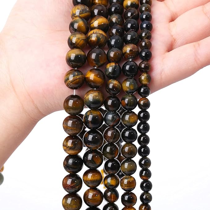 Yellow Blue Tiger Eye Beads Natural Stone Round Loose Beads Energy Gemstone Healing Power for Jewelry Making 10mm 38pcs 15"