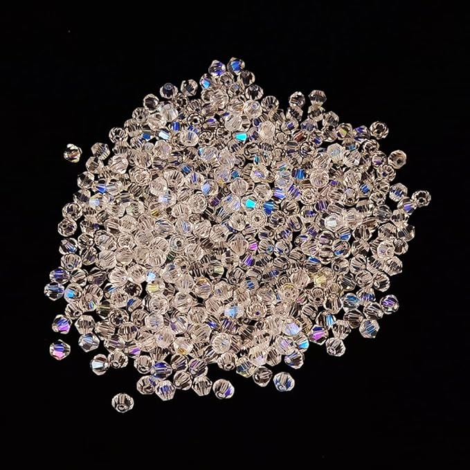 INSPIRELLE 1000 Pieces Crystal Glass Beads AB Finish Assorted Sizes and Shapes Bulk Faceted Beads for Jewelry Bracelet Making