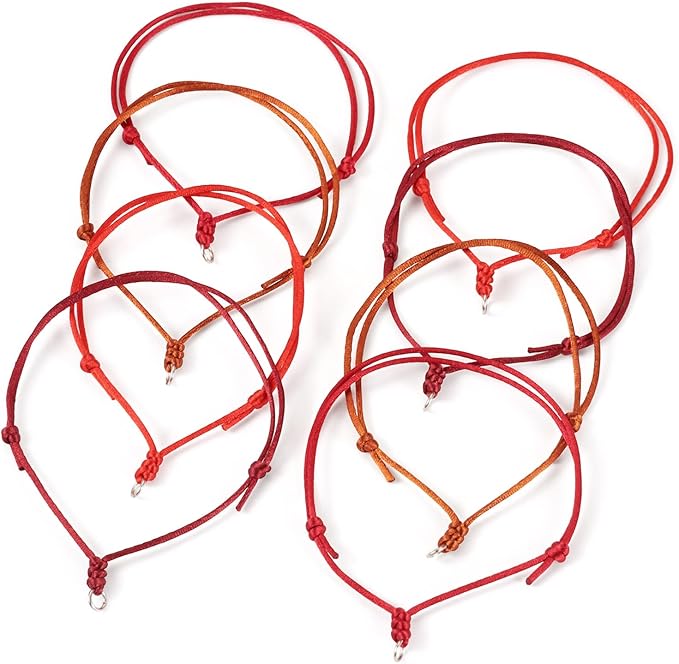 40Pcs Adjustable Braided Cord Colorful Waxed Thread Half Finished Bracelet with Jump Rings Knotting Bracelet Ropes for Wrist DIY Women Jewelry Friendship Bangle Decor 8.5-16cm Long-Red