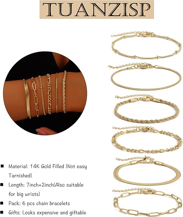 Gold Bracelets for Women, 18K Gold Plated Dainty Paperclip Link Chain Bracelets Thin Cute Stackable Bracelet Pack Fashion Accessories Gifts for Women