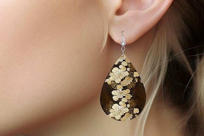Teardrop Wood Earrings Light Weight Printed Image Dangle Jewelry, Fun and Funky Earrings