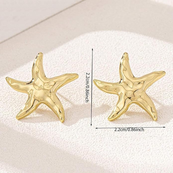 Gold Starfish Earrings for Women Trendy Dainty Starfish Statement Stud Earrings Hypoallergenic Summer Beach Ocean Coastal Jewelry