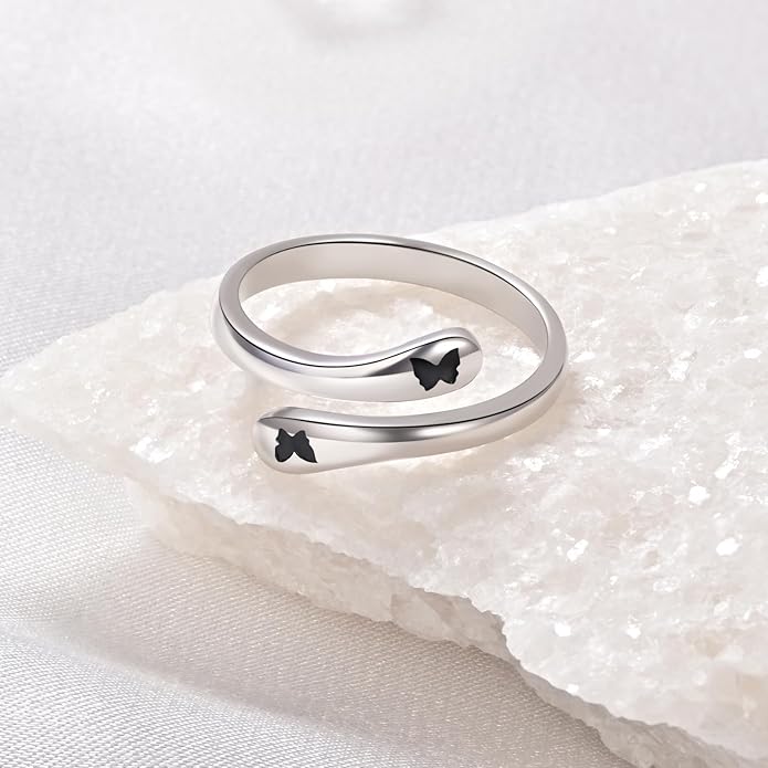 Fookduoduo 925 Sterling Silver Ring Inspirational Jewelry adjustable Wrap Open Rings for Women