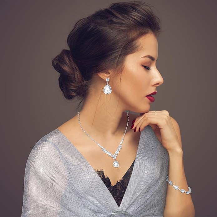 Hicarer 5 Pcs Dressy Jewelry Sets, Silver Shawls and Wraps, Clutch Purse for Homecoming Prom Evening Women Formal