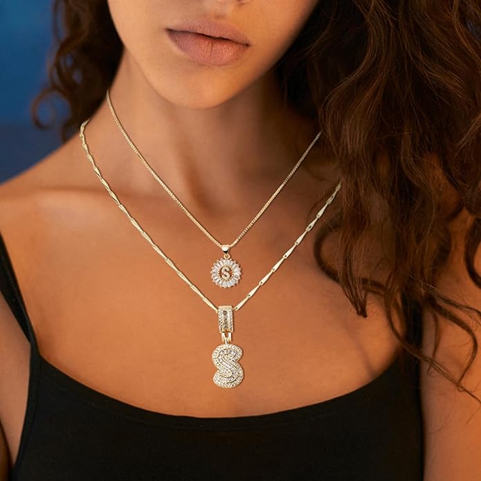 14K Gold Plated Alphabet Necklace Cubic Zirconia Letter Pendant, Personalized Name Jewelry Gift for Women, Customizable A-Z, Birthday/Mothers Day Gifts for Womens