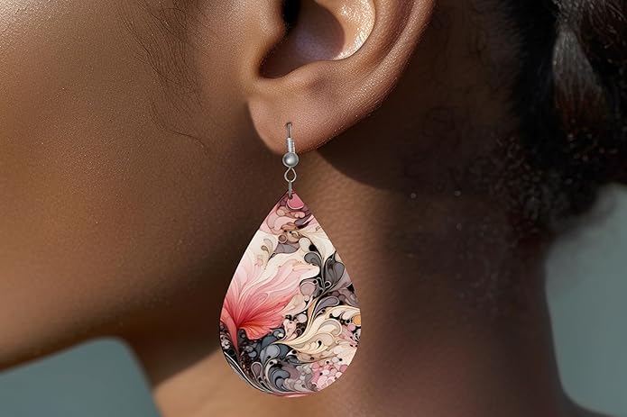 Teardrop Wood Earrings Light Weight Printed Image Dangle Jewelry, Fun and Funky Earrings
