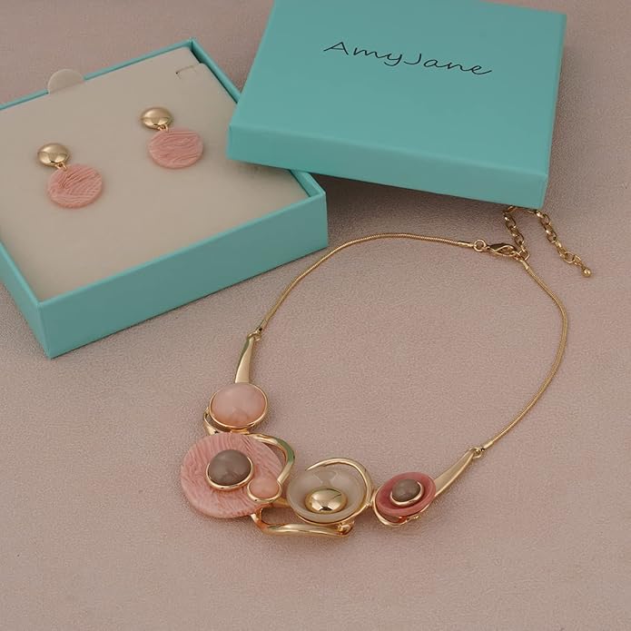AMYJANE Vintage Statement Jewelry Set - Spring Leaf Flower Floral Plant Necklace Earring Set Crystal Rhinestone Fashion Costume Jewelry for Women Prom Party Unique Gift