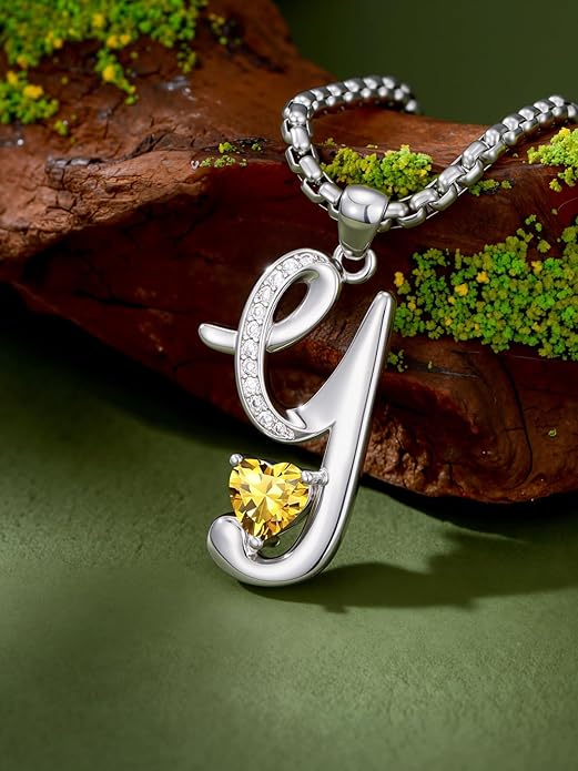 Valentines Day Gifts for Women Alphabet A to Z Initial Birthstone Pendant Necklaces for Women - 18k White Gold Plated Personalized Name Jewelry Valentine Mothers Day Birthday Gifts for Women Her Girlfriend