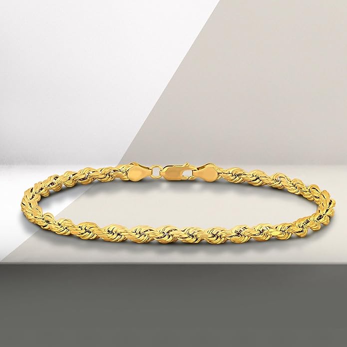 Gold Rope Chain Bracelet for Men & Women – 100% Real 10k or 14k Gold, Lightweight, Premium Craftsmanship