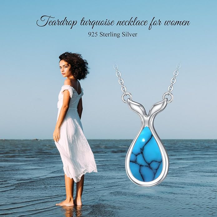 Genuine Turquoise Hexagon/Star/Rectangle/Teardrop/Heart/Triangle/Circle Necklaces for Women 925 Sterling Silver Long Boho Pendant Western Jewelry Gifts for Women Girls