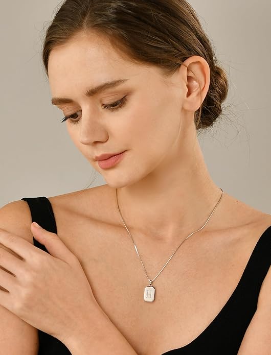 YL Initial Necklace 925 Sterling Silver Square/Round/Heart Letter Pendant A-Z Alphabet Polished Jewelry for Women