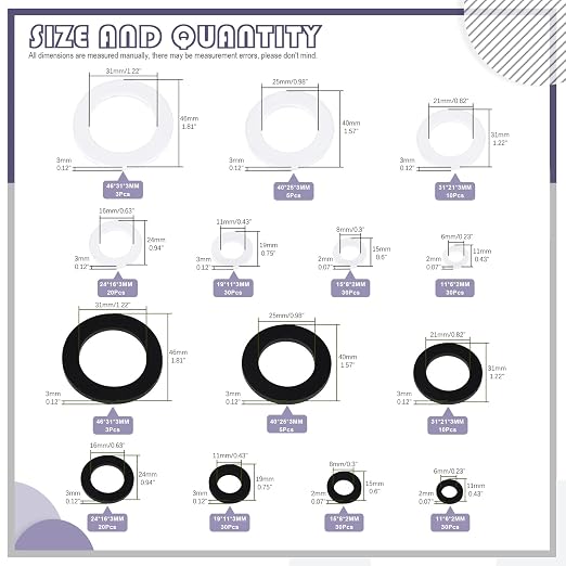 Swpeet 256Pcs 7 Sizes Flat Rubber and Silicone Washers O Ring Plumbing Washers - Image 2