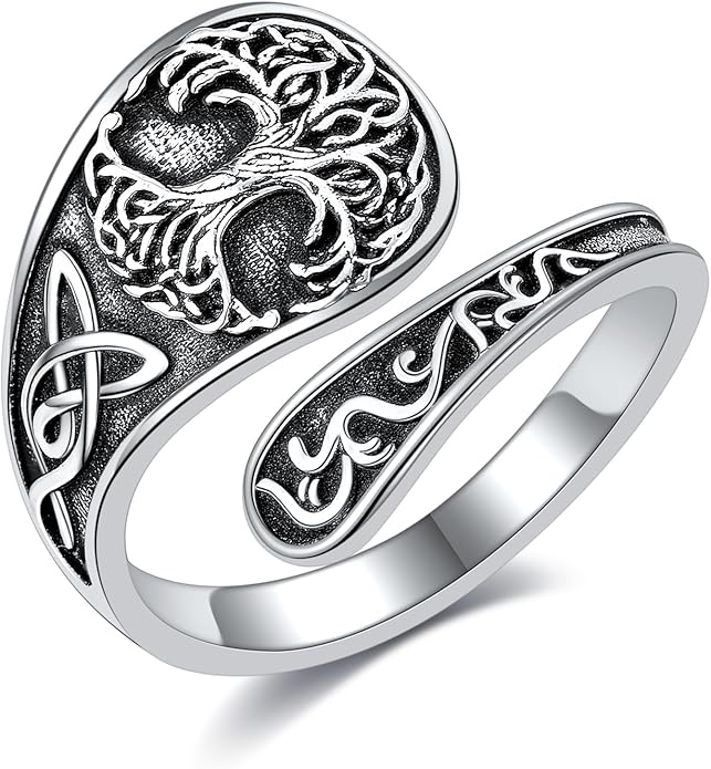 Spoon Rings 925 Sterling Silver Adjustable Hummingbird/Shark/Daisy/Tree Of Life/Dragonfly/Witches Knot/Sea Turtle Ring Thumb Rings Birthday Jewelry Gifts for Women Mother