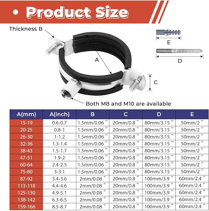 6 Pcs 2.4-2.5 Inch Split Ring Pipe Hanger, 60-64mm Heavy Duty Adjustable Pipe - Image 2