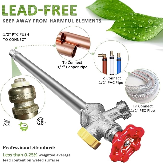 8 inch Anti-Siphon Frost Free Sillcock, No Lead Brass Frost Proof Outdoor - Image 6