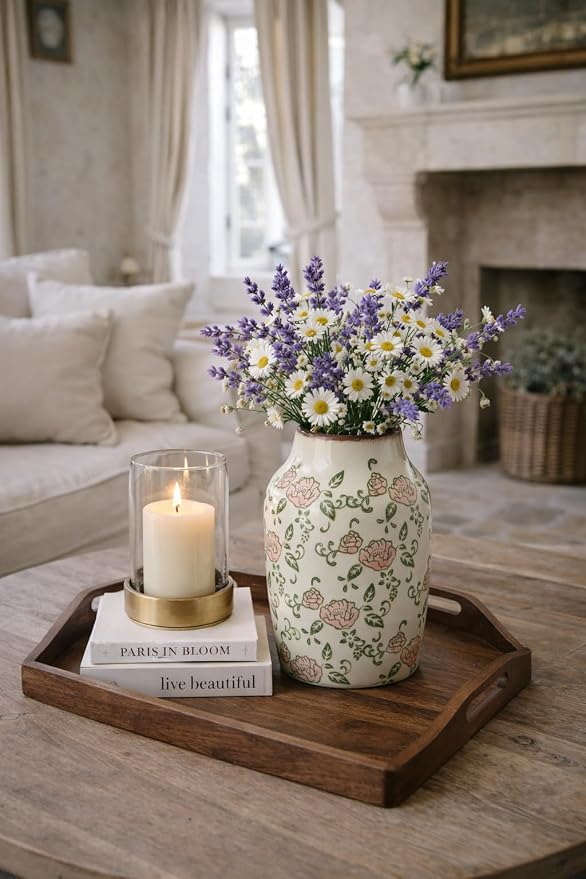SIDUCAL Ceramic Vintage Vase, 7 Inch Retro Ice Cracked Chinoiserie Floral Vase - Image 4
