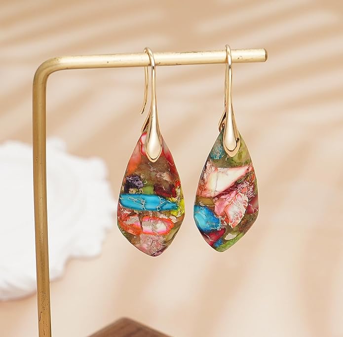 Natural Stone Earrings Multishape Dangle Drop Earrings Boho Stone Earring for Women