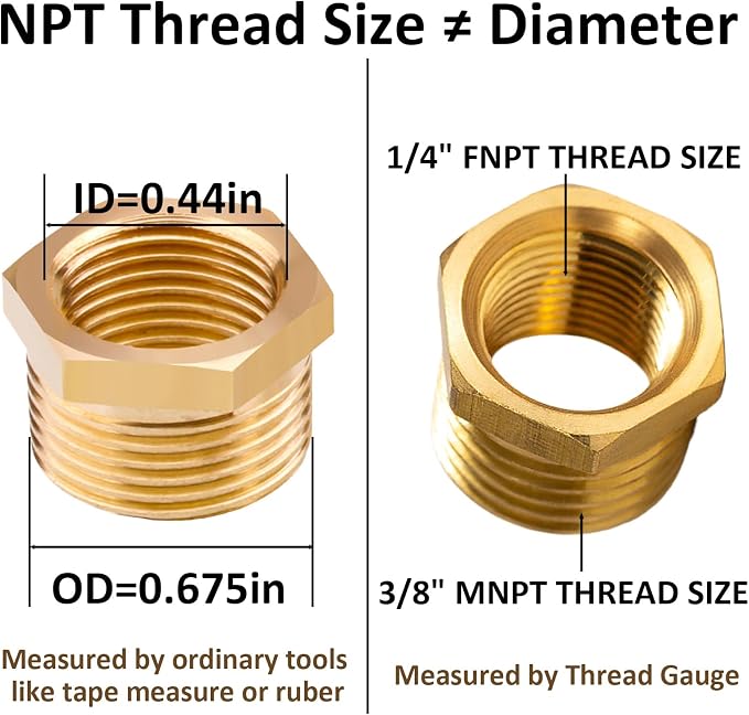 Brass Pipe Fitting Reducer Hex Bushing 3/8 NPT Male x 1/4 NPT Female Adapter - Image 4