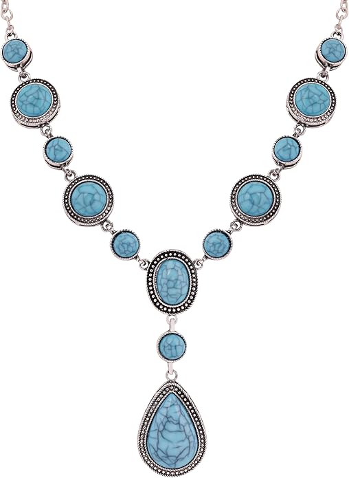 MINACHI Bohemian Created Turquoise Beaded Y-Necklace, Turquoise-toned Multi-shaped Pendant, Dainty Elegant Jewelry for Women