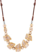 MINACHI Bohemian Hippie Colorful Ceramic Geometric Bead Strand Necklace, Vintage Boho Statement Jewelry Gift for Women