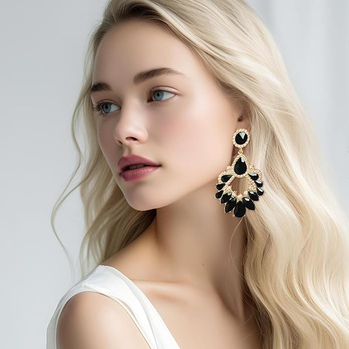 Fashion Rhinestone Statement Drop Dangle Earrings Large Colorful Crystal Chandelier Earrings for Women Bridal Wedding Party Prom