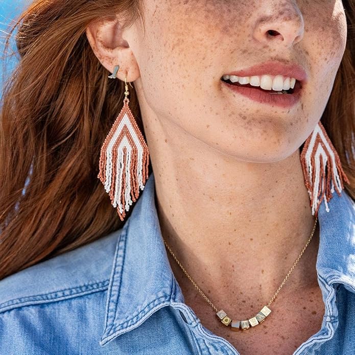 INK+ALLOY Game Day Earrings for Women, Luxe Beaded Fringe Earrings for Football Gameday Outfits, Handmade Jewelry for College Students, Team Gifts, Teachers, Football Moms