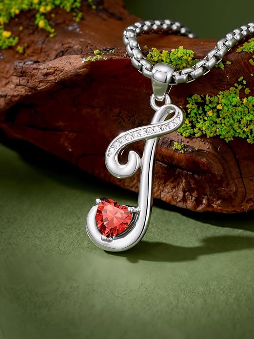 Valentines Day Gifts for Women Alphabet A to Z Initial Birthstone Pendant Necklaces for Women - 18k White Gold Plated Personalized Name Jewelry Valentine Mothers Day Birthday Gifts for Women Her Girlfriend