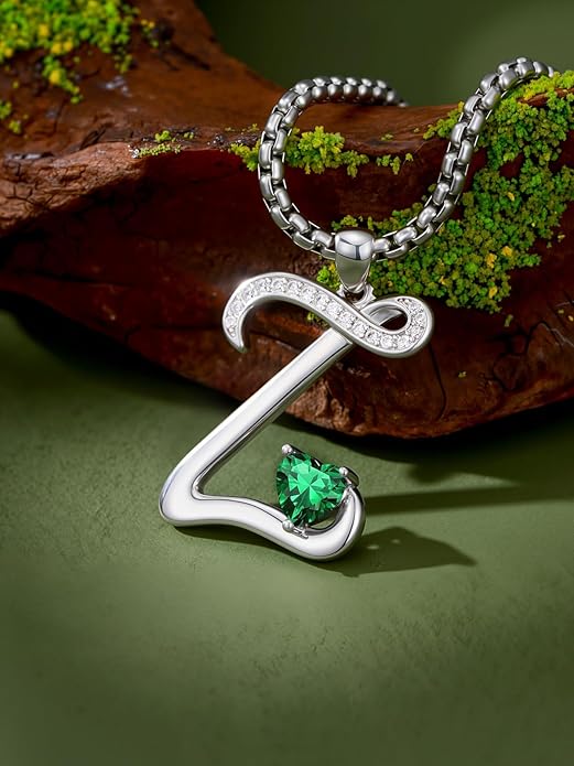 Valentines Day Gifts for Women Alphabet A to Z Initial Birthstone Pendant Necklaces for Women - 18k White Gold Plated Personalized Name Jewelry Valentine Mothers Day Birthday Gifts for Women Her Girlfriend