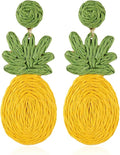 Handmade Raffia Hoop Earrings Statement Tropical Bohemian Straw Dangle Earrings Natural Rattan Vacation Style Round Earrings for Women Summer Beach Party Essential Jewelry
