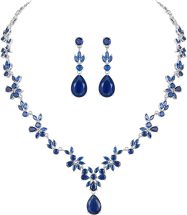 Hadskiss Jewelry Set for Women, Necklace Dangle Earrings Bracelet Set with White AAA Cubic Zirconia, Allergy Free Wedding Party Jewelry for Bridal Bridesmaid