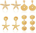 Coiris 4 Pairs Shell Starfish Earrings Set for Women Seashell Gold Dangle Earrings Chunky Drop Beach Summer Jewelry
