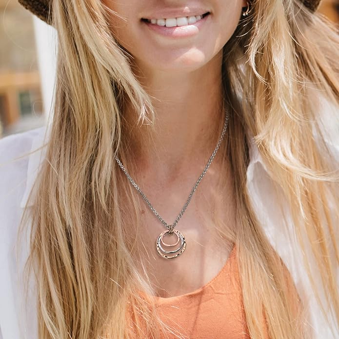 SPUNKYsoul Boho 3 Circle Pendant Handmade Earth Ocean Necklace Jewelry for Women Gold Silver Copper Rose Gold Multi-Metal