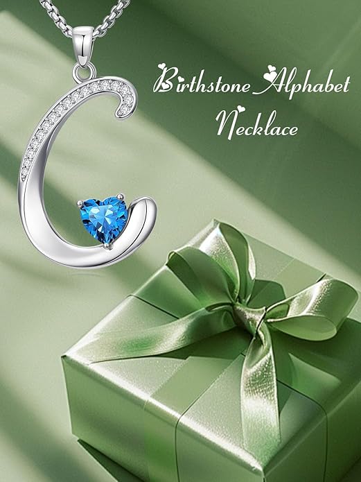 Valentines Day Gifts for Women Alphabet A to Z Initial Birthstone Pendant Necklaces for Women - 18k White Gold Plated Personalized Name Jewelry Valentine Mothers Day Birthday Gifts for Women Her Girlfriend
