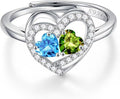 Iefil Adjustable Ring for Women - 925 Sterling Silver Double Birthstone Rings, Anniversary Birthday Gifts for Women Wife Her