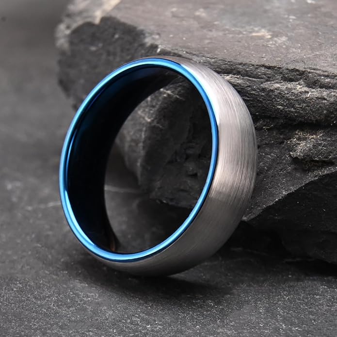 Tungsten Carbide Rings for Men Women 7MM Black Golden/Silvery Blue Men's Engagement Wedding Bands Matte Brushed and High Polish