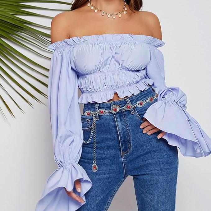 FIORETTO Metal Waist Chain Link Belt for Women Western Cowgirl Boho Turquoise Belts for Dress Jeans Country Concert Outfit