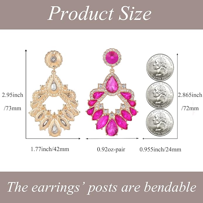Fashion Rhinestone Statement Drop Dangle Earrings Large Colorful Crystal Chandelier Earrings for Women Bridal Wedding Party Prom