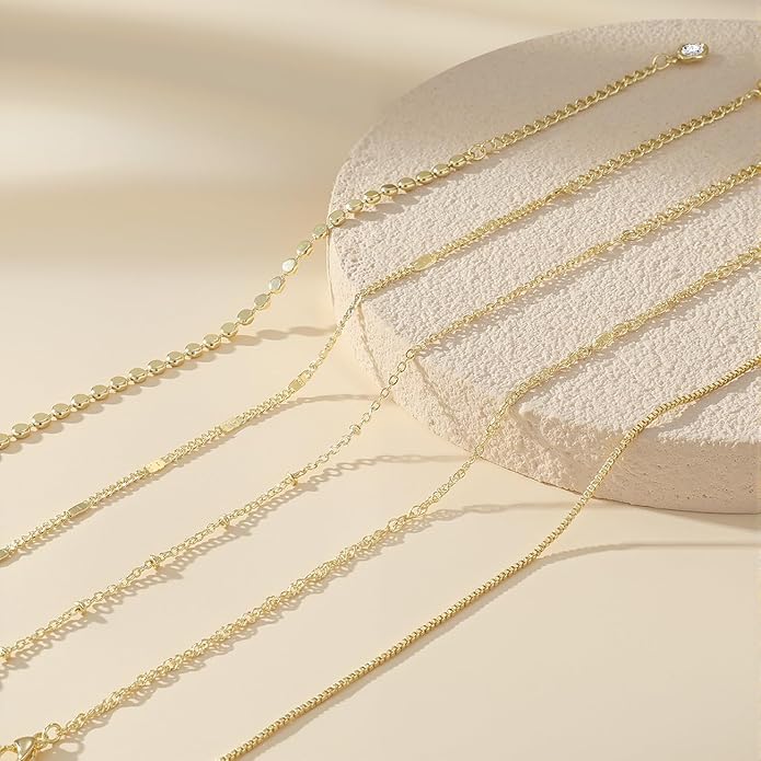 Emibele Gold Bracelets for Women, Dainty Adjustable 14K Gold Plated Bracelet Stack, Elegant Beaded Link Chain Bracelet Sets, Jewelry Gifts for Women