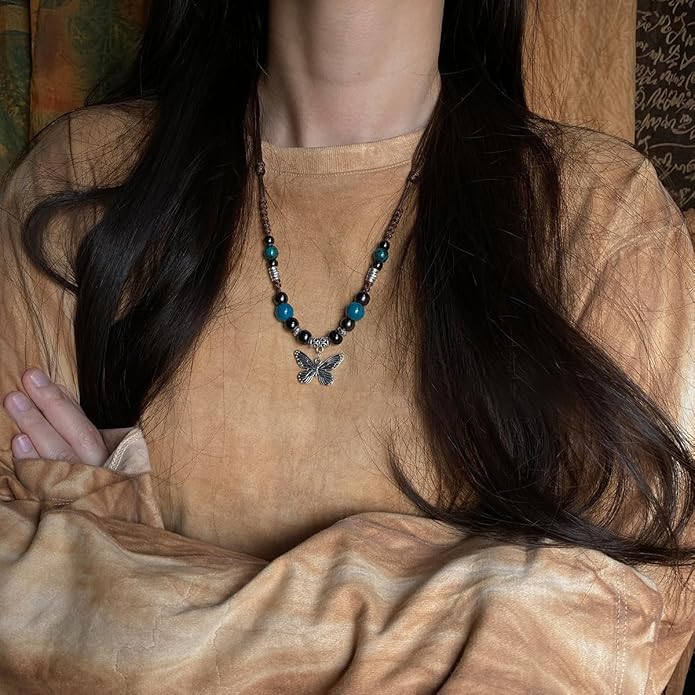 Boho Style Colorful Ceramic Bead Strand Necklace Adjustable Bohemian Jewelry Gift for Women, Fashion Clothing Matching Necklace