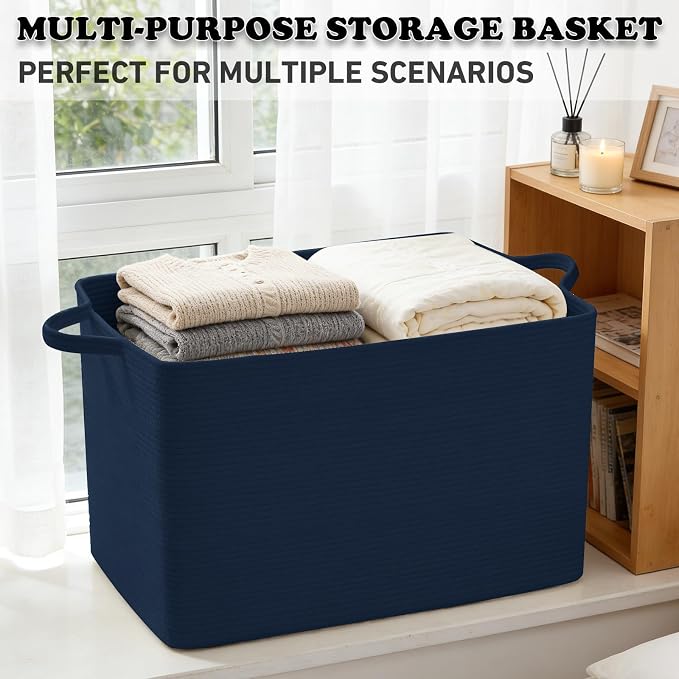 96L Woven Laundry Basket with Handles, Extra Blanket Basket, Living Room - Image 6
